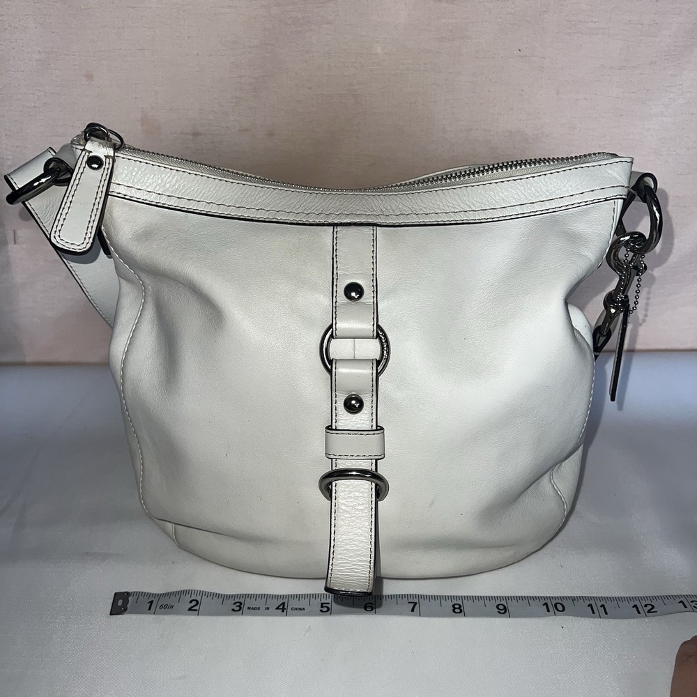 Coach White Leather Chelsea Hobo Bag Purse Dec 2009 F14018 Sky Blue Interior EUC - Picture 6 of 11